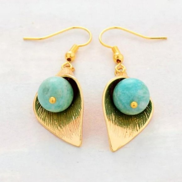 Amazonite Calla Lily Flower Earrings - Picture 7 of 7